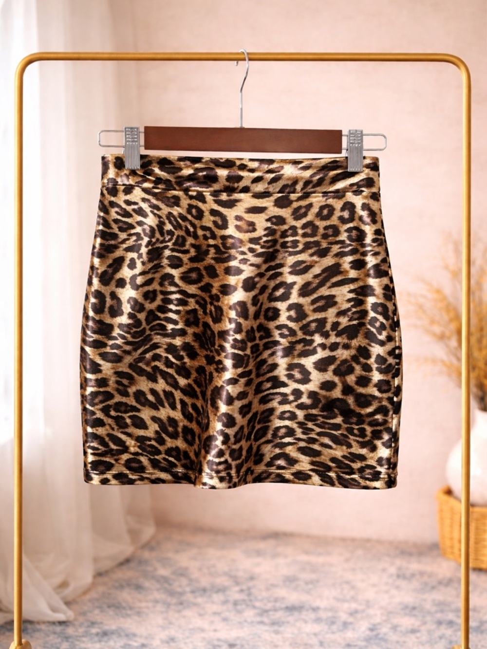 Leopard Print Satin Mini Skirt - Brown & Black